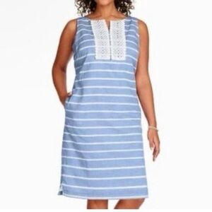 Talbots Blue & White Striped Linen Blend Sleeveless Shift Dress NWT 10P